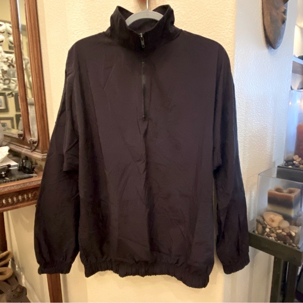 Vintage CRAZY SHIRTS Men Black Nylon 1/4 Zip Long Sleeve Top Size Large